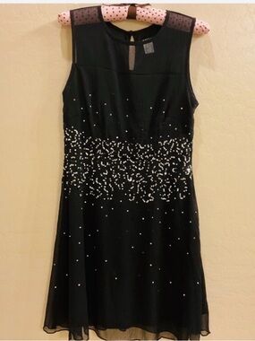 VENUS Black Sleeveless Mini Dress with Silver Bead Embellishments.   EUC
